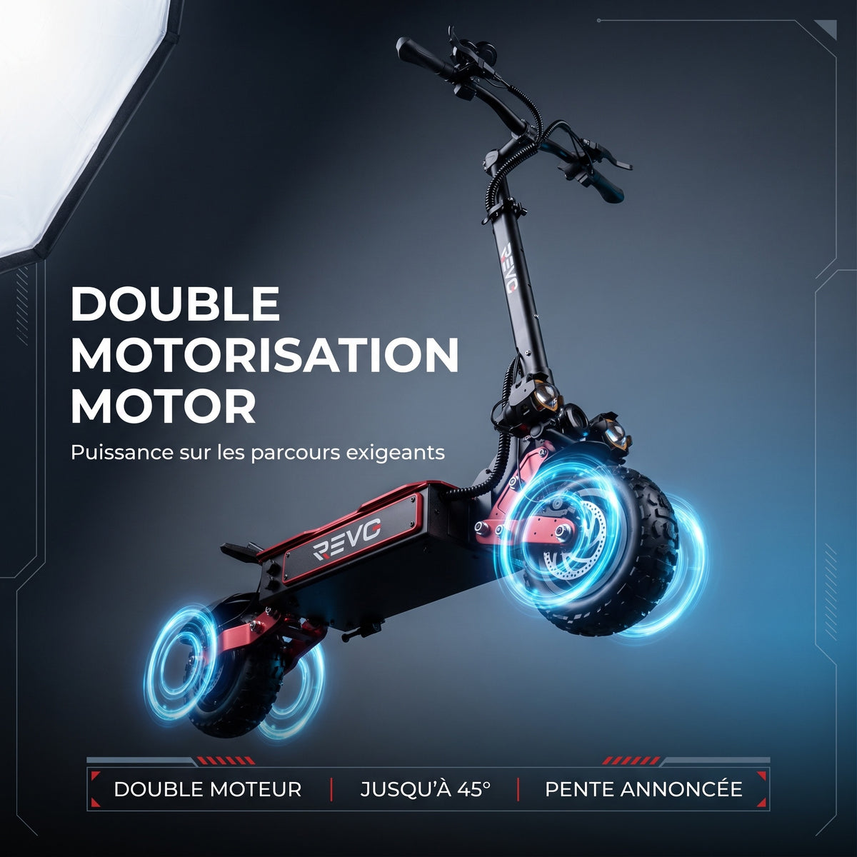 Trottinette Électrique REVO Talon X2 – Double Moteur – Batterie 60 V 33 Ah – Autonomie 80 à 100 km – Pneus Tout-Terrain 11"