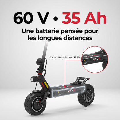Trottinette Électrique REVO Dominion 60 – Batterie 60 V 35 Ah – 25 km/h – Pneus Tubeless 11″ – Double Suspension