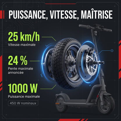 Trottinette Électrique REVO Roam 65 – 1000 W Max – Autonomie jusqu’à 65 km – Batterie 46,8 V 12,5 Ah – Pneus Tout-Terrain 10,5″ & Application
