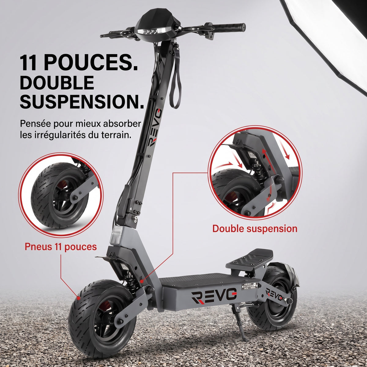 Trottinette Électrique REVO Oryx 75 – Autonomie jusqu’à 75 km – Batterie 60 V 20 Ah – Pneus 11″ – Double Suspension