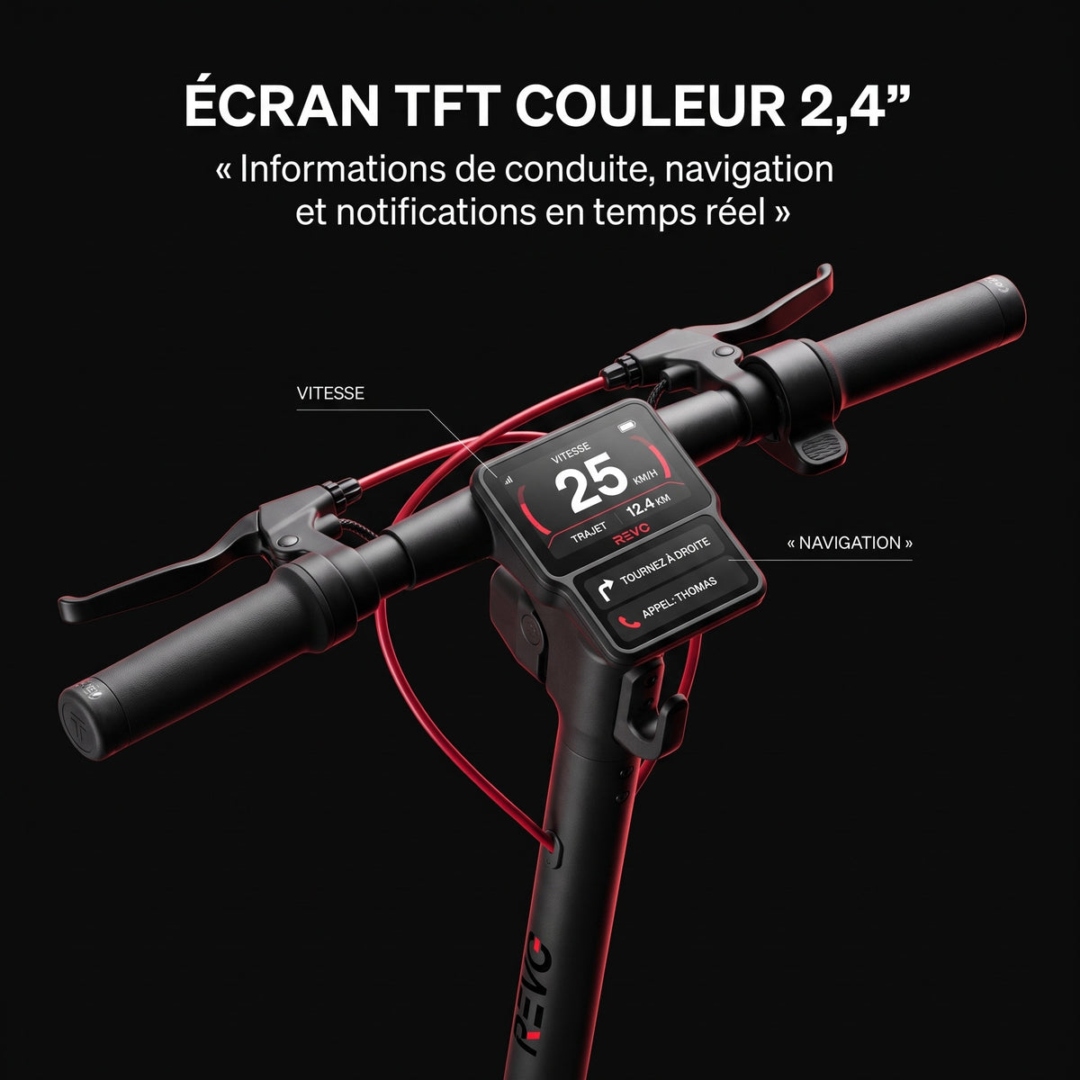 Trottinette Électrique REVO Elevon 80 – 2 000 W – 25 km/h – Autonomie jusqu’à 80 km – Pneus 11″ – Écran TFT 2,4″