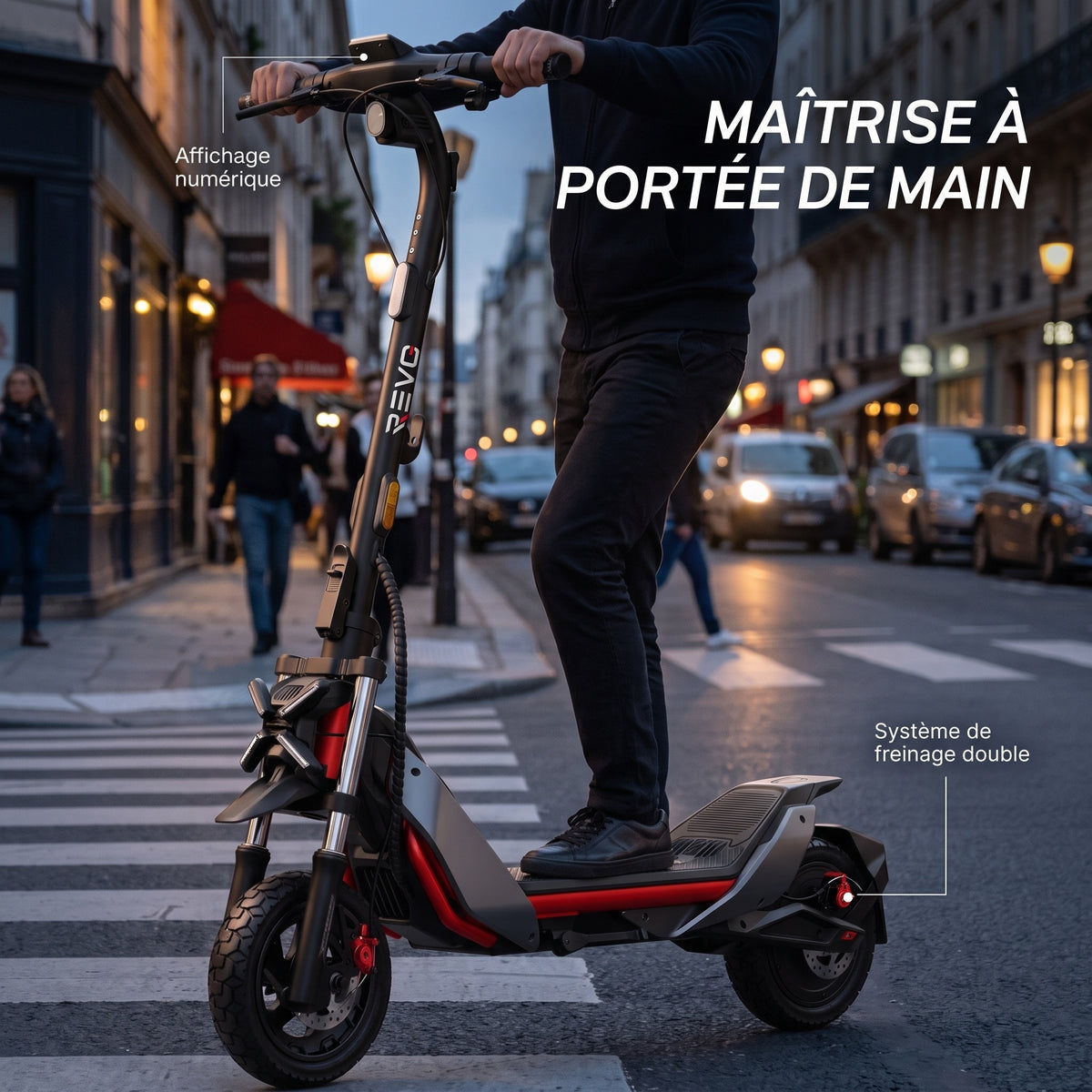 Trottinette Électrique REVO Vanguard 11 – 25 km/h – Pneus Tout-Terrain 11″ – Double Suspension – Charge 120 kg