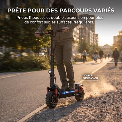 Trottinette Électrique REVO Stride 60 – Autonomie jusqu’à 60 km – Batterie 48 V 15 Ah – Pneus 11″ Tout-Terrain – Double Suspension