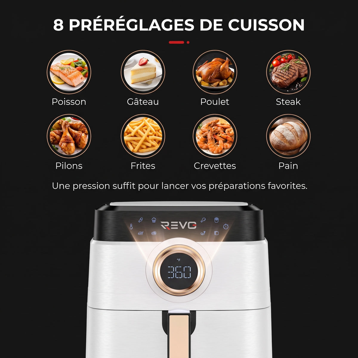 Airfryer REVO Savoris 1700 – Friteuse à Air 1700 W – 8 Préréglages – Écran Tactile – Blanc