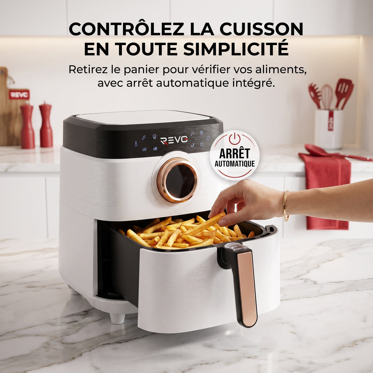 Airfryer REVO Savoris 1700 – Friteuse à Air 1700 W – 8 Préréglages – Écran Tactile – Blanc