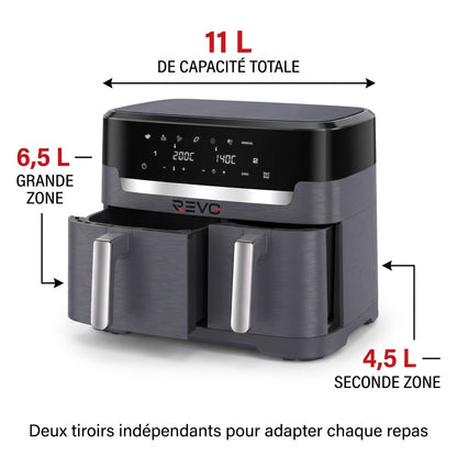 Air Fryer REVO Twinora 11 – 11 L – Double Zone 6,5 L + 4,5 L – 2 700 W – 7 Programmes
