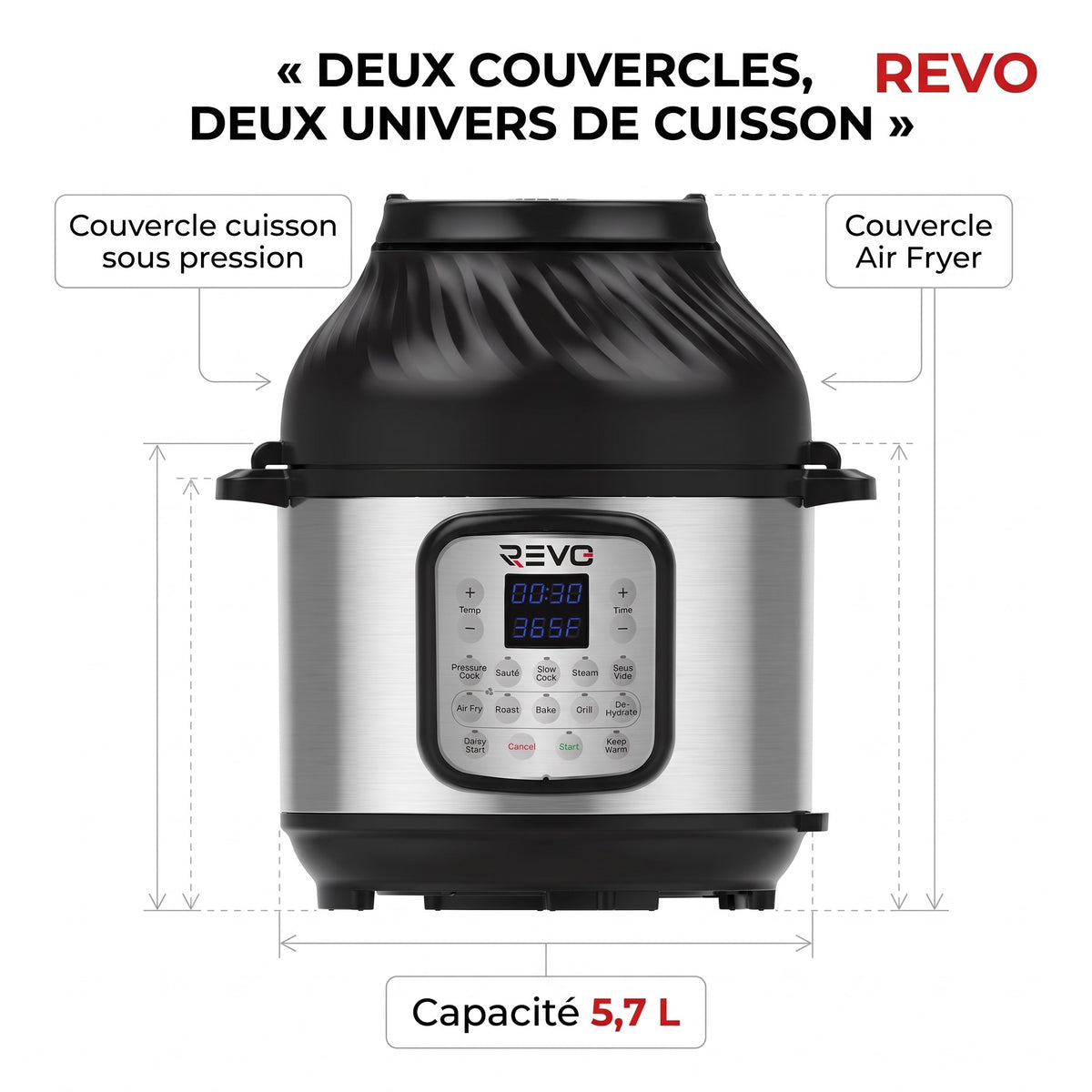 Multicuiseur & Air Fryer REVO Fusion 6 – 5,7 L – 1500 W – 11 Fonctions de Cuisson – Cuisson Sous Pression & Friture à Air