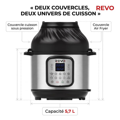Multicuiseur & Air Fryer REVO Fusion 6 – 5,7 L – 1500 W – 11 Fonctions de Cuisson – Cuisson Sous Pression & Friture à Air