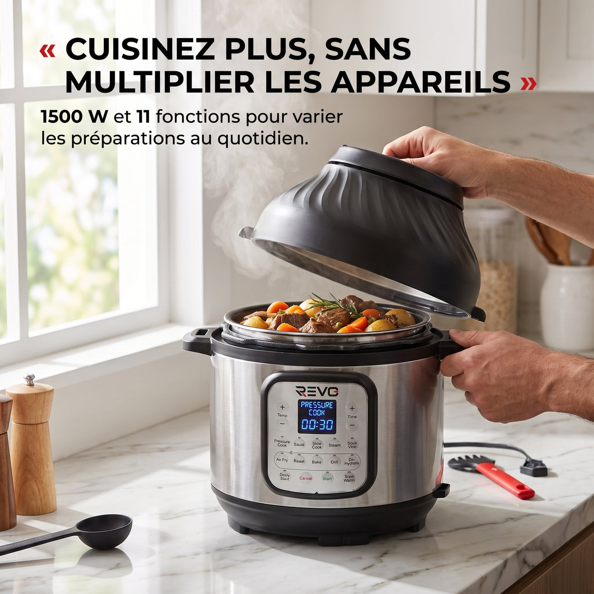 Multicuiseur & Air Fryer REVO Fusion 6 – 5,7 L – 1500 W – 11 Fonctions de Cuisson – Cuisson Sous Pression & Friture à Air
