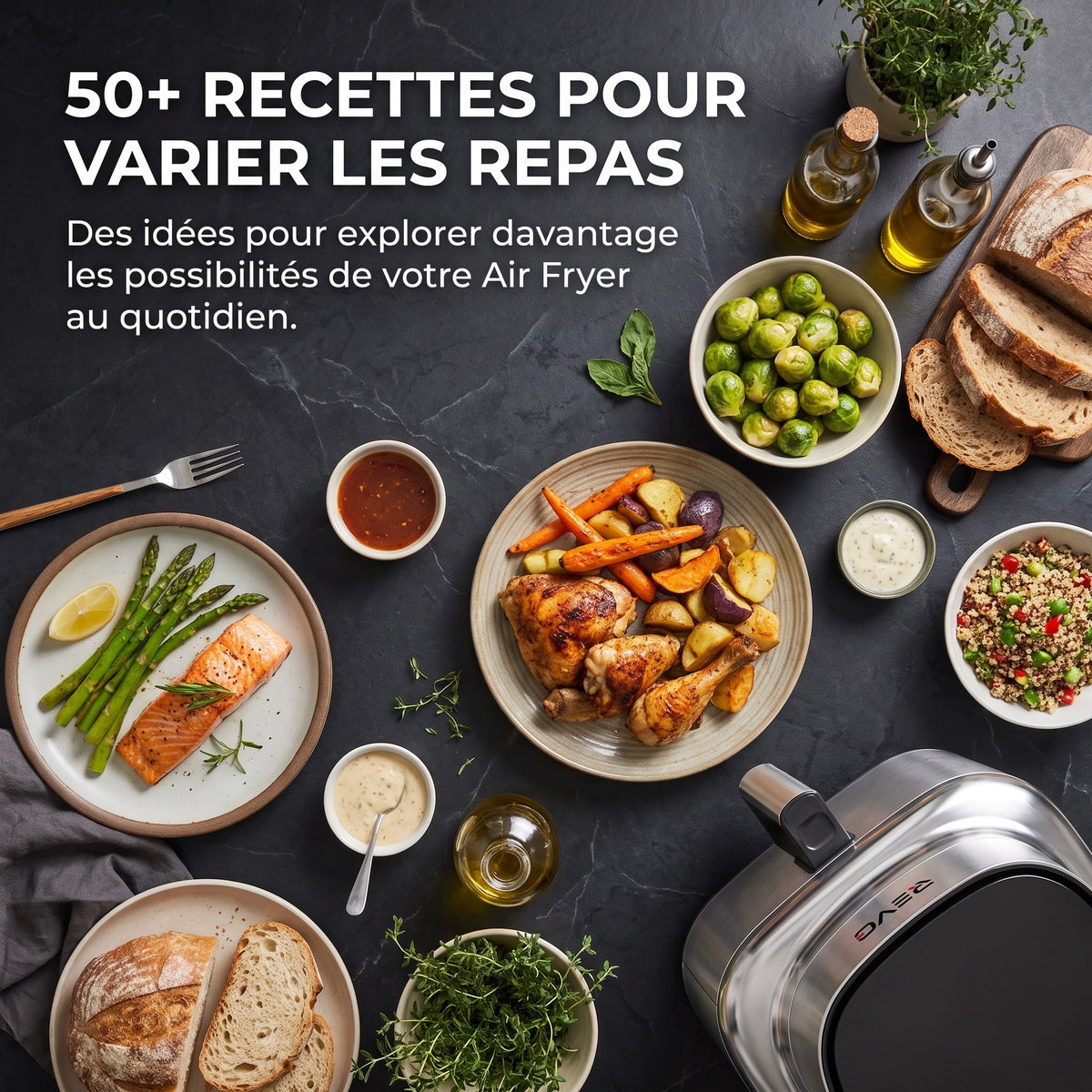 Air Fryer REVO Auris 6 – 6,2 L – 1 725 W – Acier Inoxydable & Céramique – 30 à 230 °C