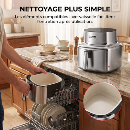 Air Fryer REVO Auris 6 – 6,2 L – 1 725 W – Acier Inoxydable & Céramique – 30 à 230 °C