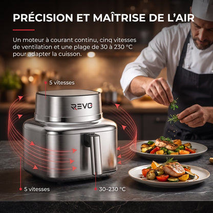 Air Fryer REVO Auris 6 – 6,2 L – 1 725 W – Acier Inoxydable & Céramique – 30 à 230 °C