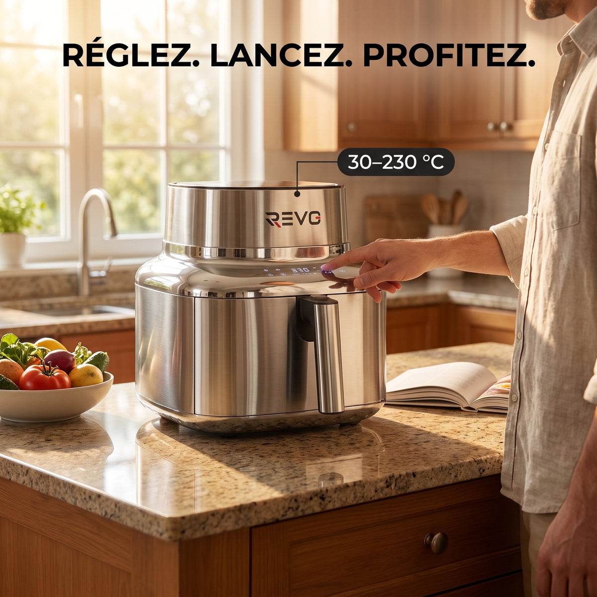 Air Fryer REVO Auris 6 – 6,2 L – 1 725 W – Acier Inoxydable & Céramique – 30 à 230 °C