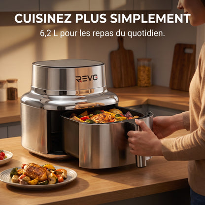 Air Fryer REVO Auris 6 – 6,2 L – 1 725 W – Acier Inoxydable & Céramique – 30 à 230 °C