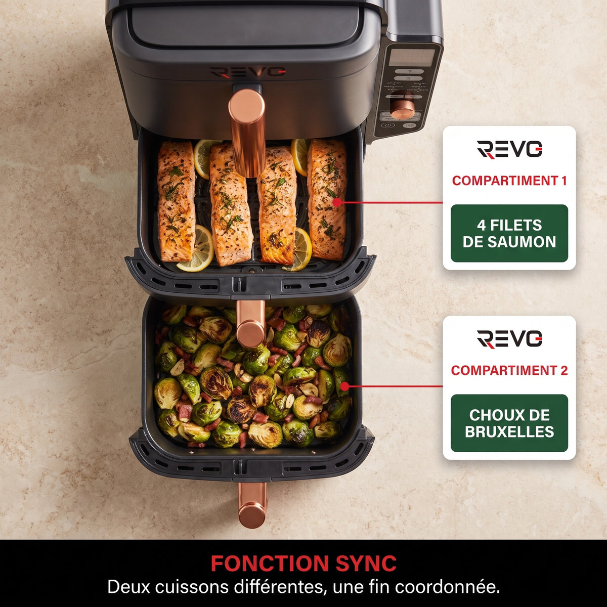 Air Fryer Vertical REVO Altis 95 – 9,5 L, 2 Tiroirs, 4 Niveaux de Cuisson & 6 Fonctions
