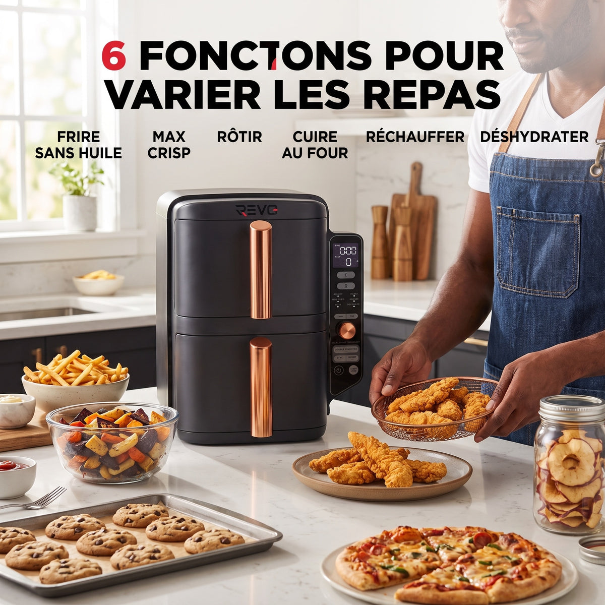 Air Fryer Vertical REVO Altis 95 – 9,5 L, 2 Tiroirs, 4 Niveaux de Cuisson & 6 Fonctions