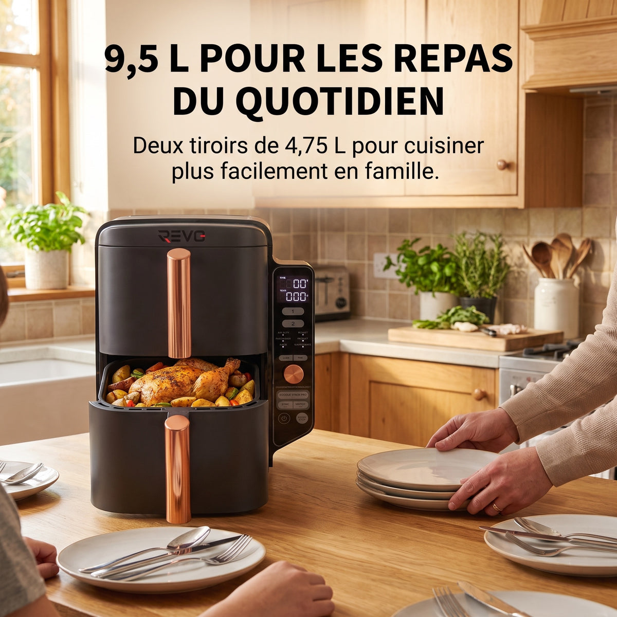 Air Fryer Vertical REVO Altis 95 – 9,5 L, 2 Tiroirs, 4 Niveaux de Cuisson & 6 Fonctions