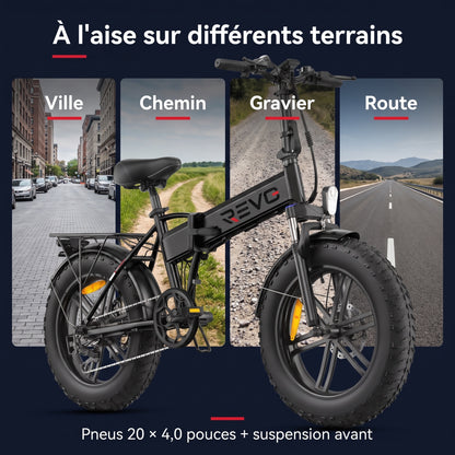 Vélo Électrique Pliable REVO Rover 100 – 250 W, Batterie 48 V 13 Ah, Fat Bike 20" & Capteur de Couple
