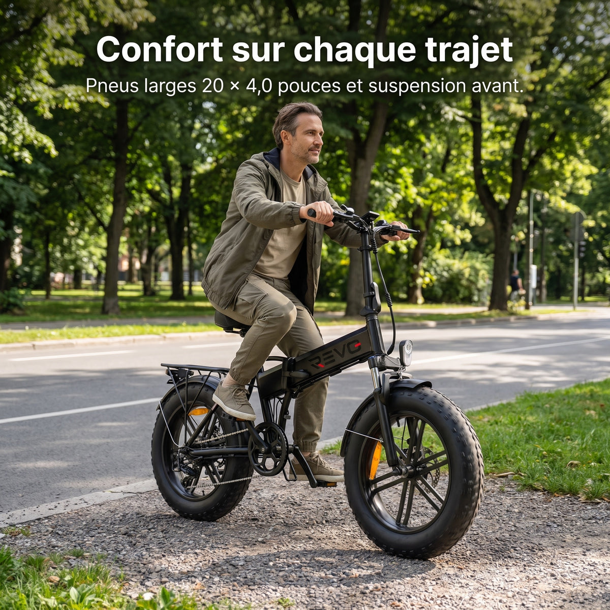 Vélo Électrique Pliable REVO Rover 100 – 250 W, Batterie 48 V 13 Ah, Fat Bike 20" & Capteur de Couple