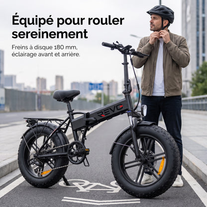 Vélo Électrique Pliable REVO Rover 100 – 250 W, Batterie 48 V 13 Ah, Fat Bike 20" & Capteur de Couple