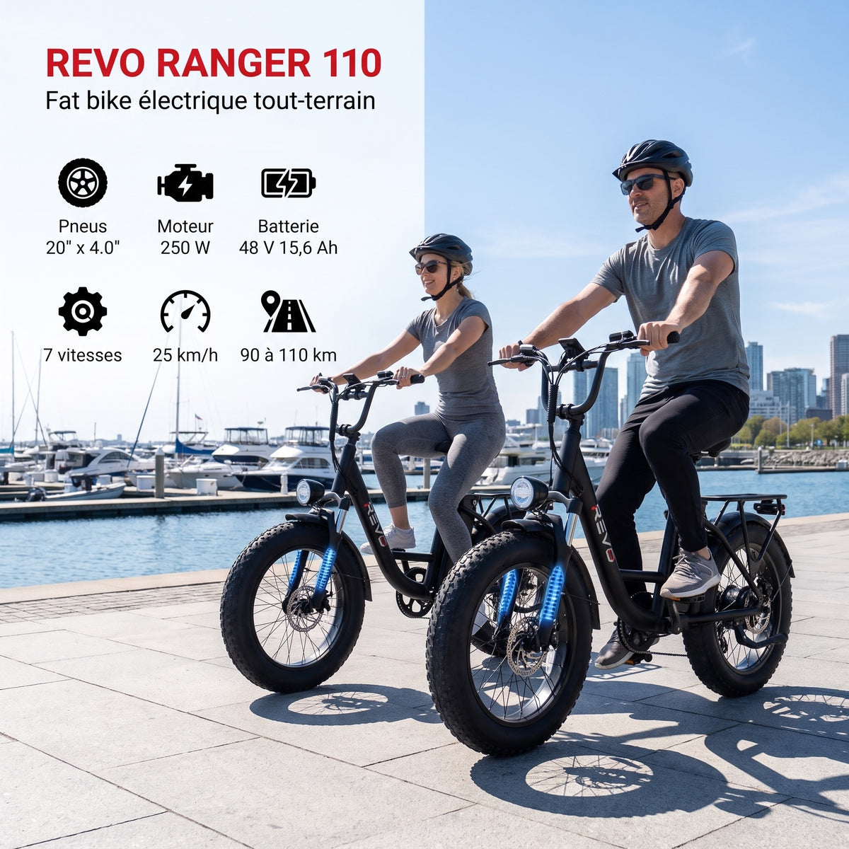 Vélo Électrique Fat Bike REVO Ranger 110 - 250 W avec Batterie Amovible 48 V 15,6 Ah, Écran LCD Couleur & Autonomie jusqu’à 110 km