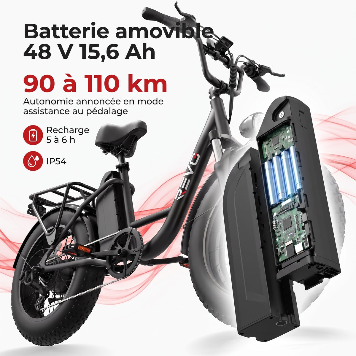 Vélo Électrique Fat Bike REVO Ranger 110 - 250 W avec Batterie Amovible 48 V 15,6 Ah, Écran LCD Couleur & Autonomie jusqu’à 110 km