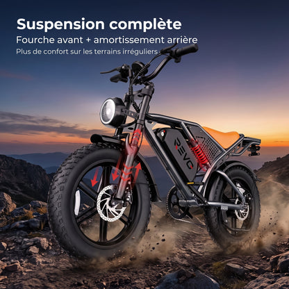Vélo Électrique Fat Bike REVO Outland 120 – Couple 120 N·m, Batterie Amovible 48 V, Pneus 20 × 4", Suspension Complète & 7 Vitesses