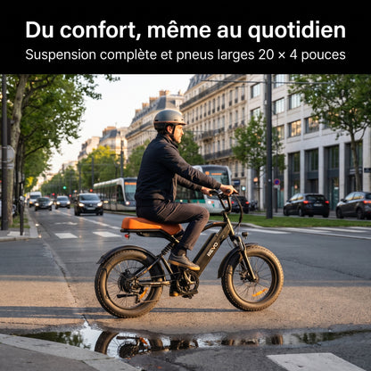 Vélo Électrique Fat Bike REVO Outland 120 – Couple 120 N·m, Batterie Amovible 48 V, Pneus 20 × 4", Suspension Complète & 7 Vitesses