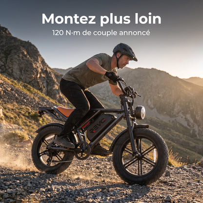 Vélo Électrique Fat Bike REVO Outland 120 – Couple 120 N·m, Batterie Amovible 48 V, Pneus 20 × 4", Suspension Complète & 7 Vitesses
