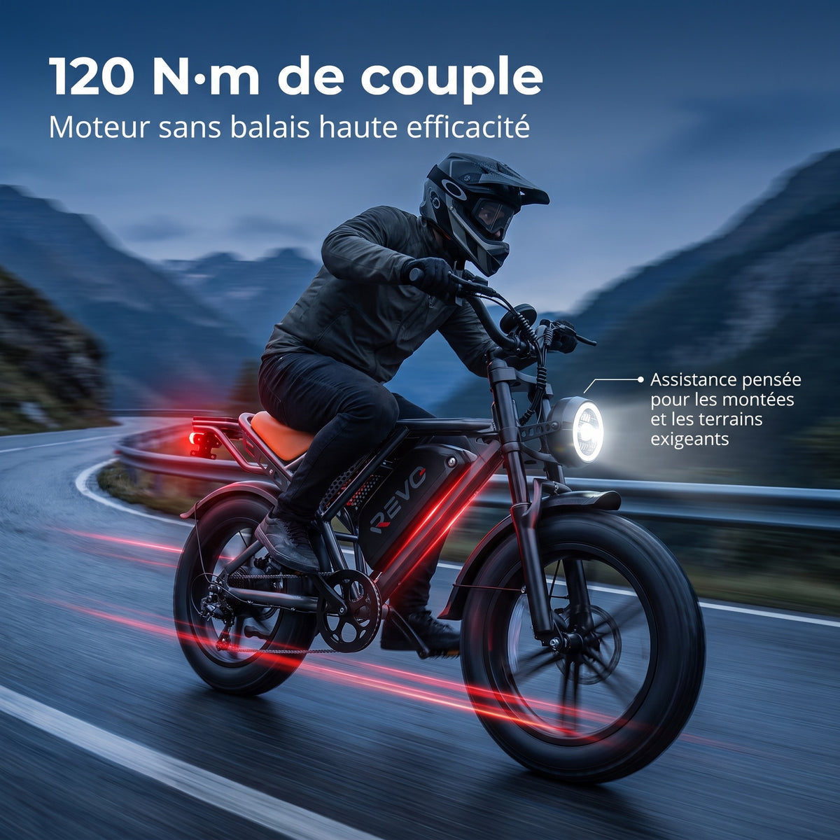 Vélo Électrique Fat Bike REVO Outland 120 – Couple 120 N·m, Batterie Amovible 48 V, Pneus 20 × 4", Suspension Complète & 7 Vitesses