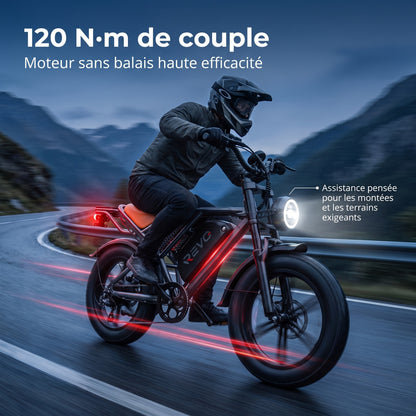 Vélo Électrique Fat Bike REVO Outland 120 – Couple 120 N·m, Batterie Amovible 48 V, Pneus 20 × 4", Suspension Complète & 7 Vitesses