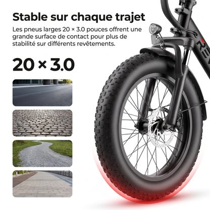 Vélo Électrique Pliable REVO Urbanix 65 – Fat Bike 20" × 3.0", 250 W, 65 km d’Autonomie & 7 Vitesses