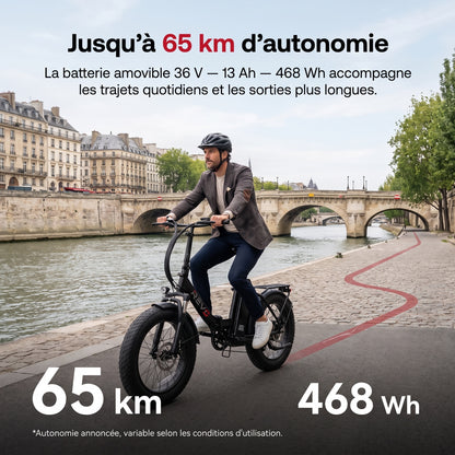 Vélo Électrique Pliable REVO Urbanix 65 – Fat Bike 20" × 3.0", 250 W, 65 km d’Autonomie & 7 Vitesses