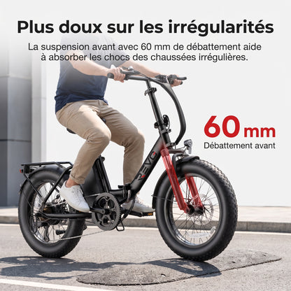 Vélo Électrique Pliable REVO Urbanix 65 – Fat Bike 20" × 3.0", 250 W, 65 km d’Autonomie & 7 Vitesses