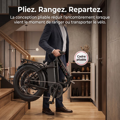 Vélo Électrique Pliable REVO Urbanix 65 – Fat Bike 20" × 3.0", 250 W, 65 km d’Autonomie & 7 Vitesses