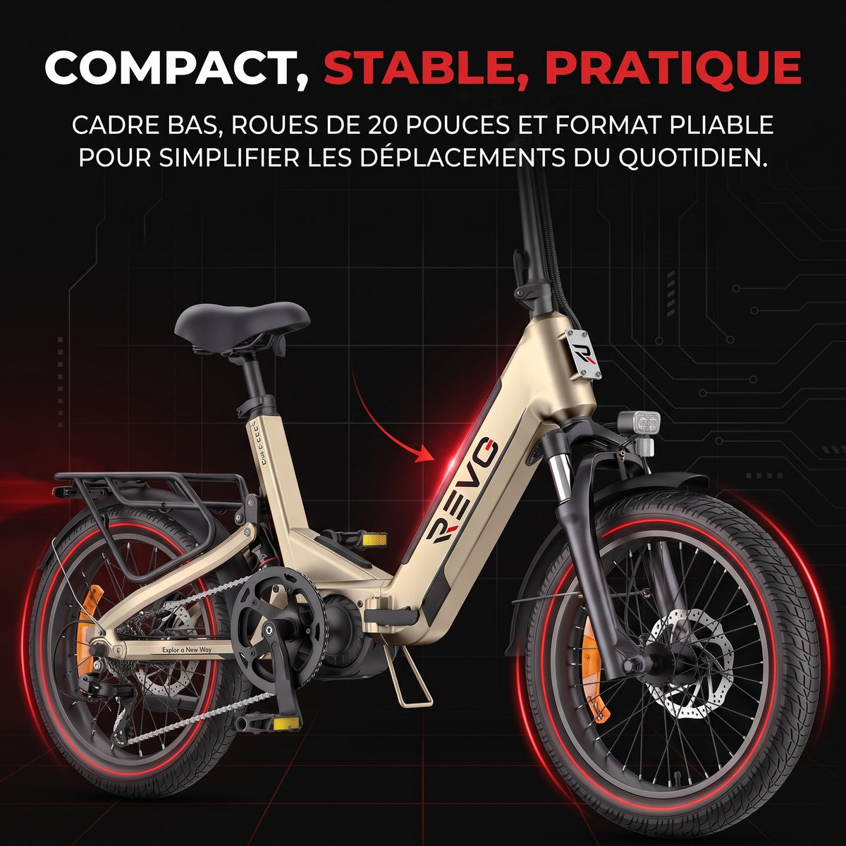Vélo Électrique Pliable REVO Strada 160 –  Fat Bike 250 W, 100 Nm, Batterie 720 Wh, Autonomie jusqu’à 160 km & GPS