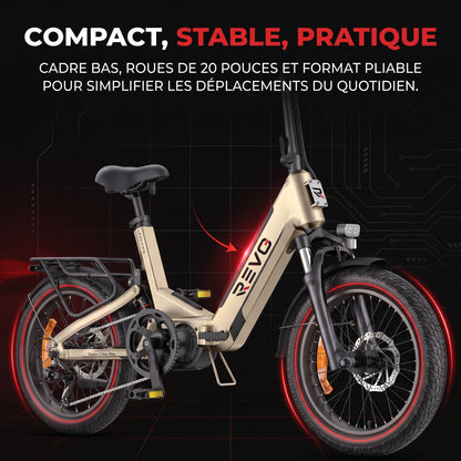 Vélo Électrique Pliable REVO Strada 160 –  Fat Bike 250 W, 100 Nm, Batterie 720 Wh, Autonomie jusqu’à 160 km & GPS