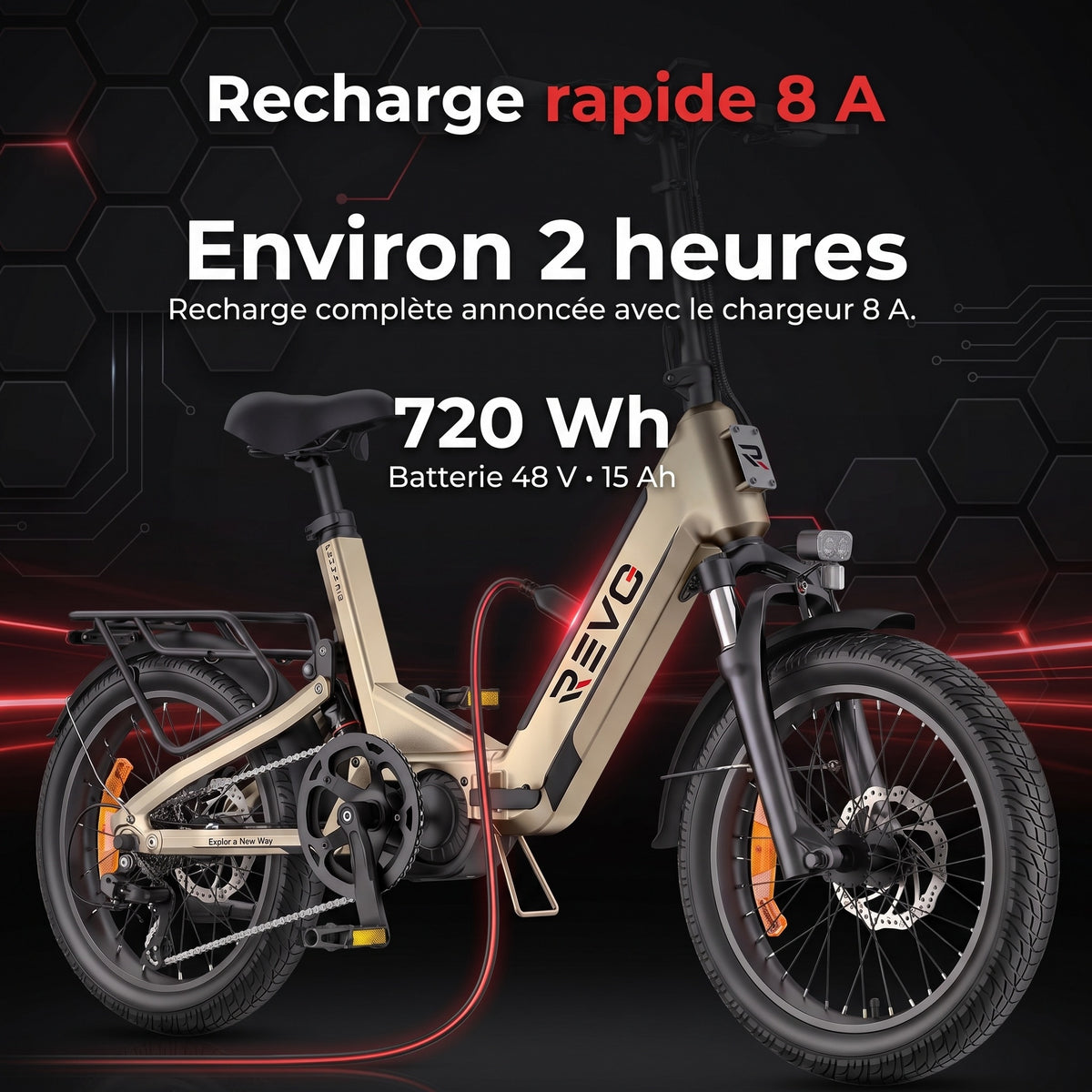 Vélo Électrique Pliable REVO Strada 160 –  Fat Bike 250 W, 100 Nm, Batterie 720 Wh, Autonomie jusqu’à 160 km & GPS