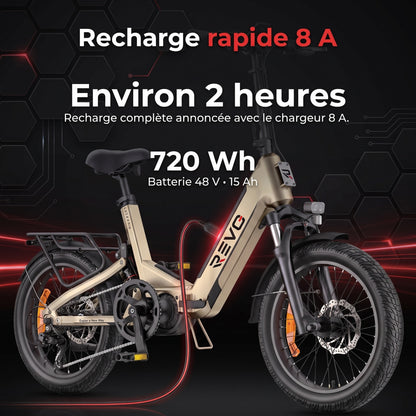 Vélo Électrique Pliable REVO Strada 160 –  Fat Bike 250 W, 100 Nm, Batterie 720 Wh, Autonomie jusqu’à 160 km & GPS
