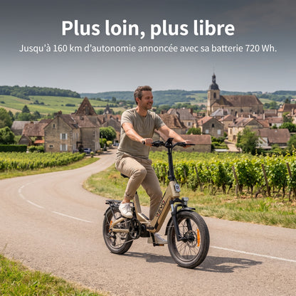 Vélo Électrique Pliable REVO Strada 160 –  Fat Bike 250 W, 100 Nm, Batterie 720 Wh, Autonomie jusqu’à 160 km & GPS