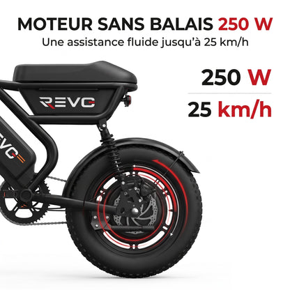 Vélo Électrique Fat Bike REVO Drifter 16 – 250 W, Batterie Amovible 48 V 13 Ah, Pneus 16 × 3.0" & Suspensions
