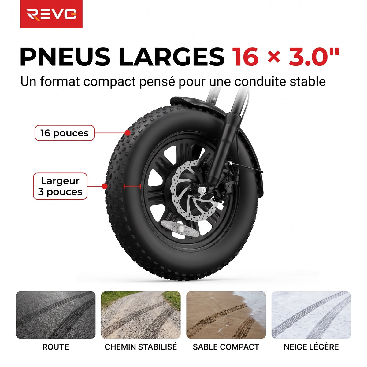 Vélo Électrique Fat Bike REVO Drifter 16 – 250 W, Batterie Amovible 48 V 13 Ah, Pneus 16 × 3.0" & Suspensions