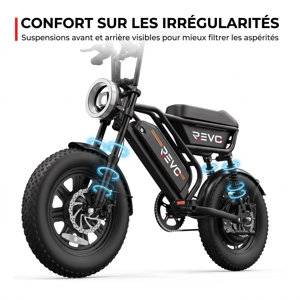 Vélo Électrique Fat Bike REVO Drifter 16 – 250 W, Batterie Amovible 48 V 13 Ah, Pneus 16 × 3.0" & Suspensions