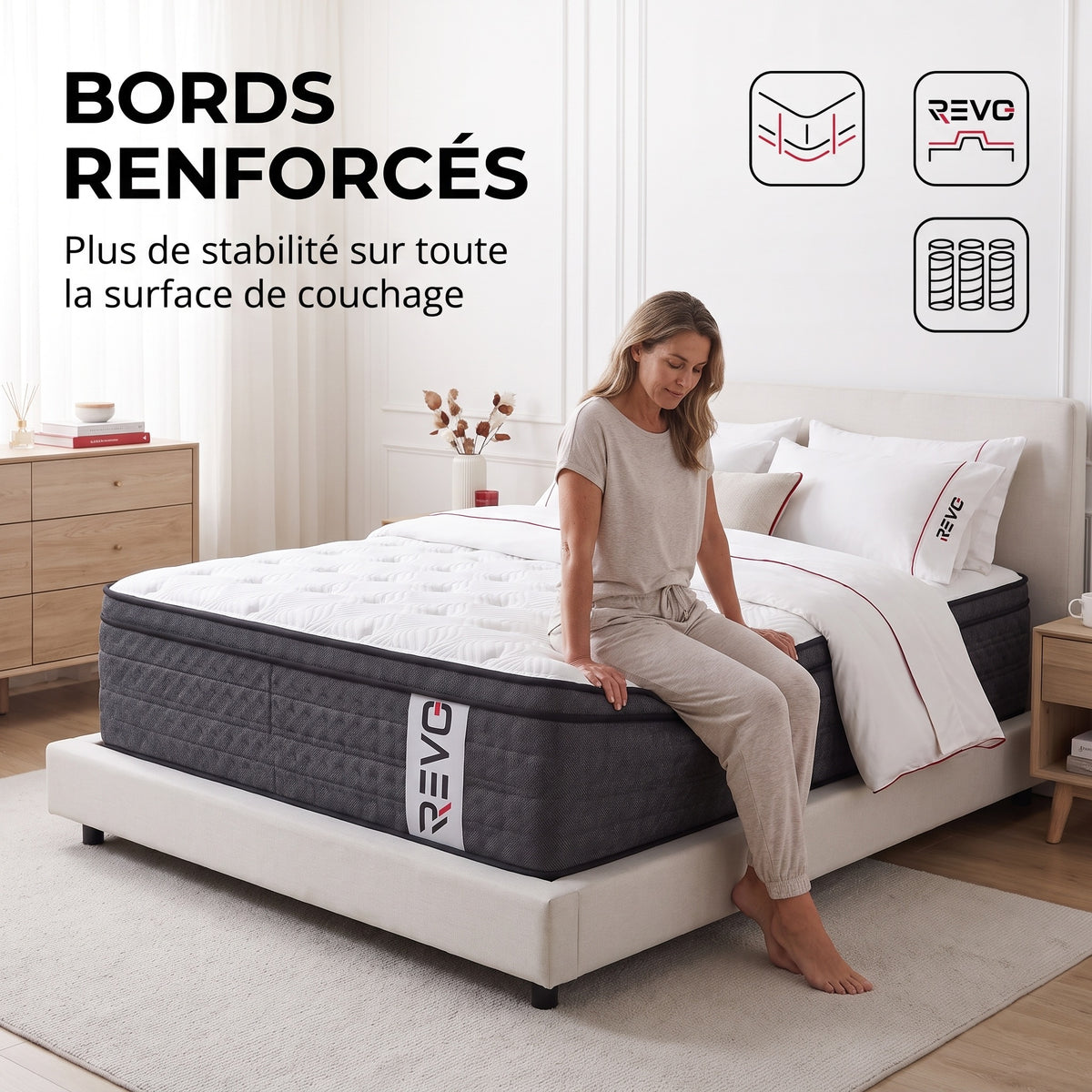 Matelas Hybride REVO Somnia 30 – 180 × 200 cm – Épaisseur 30 cm, H3 Mi-Ferme, 7 Zones, Ressorts Ensachés & Mémoire de Forme
