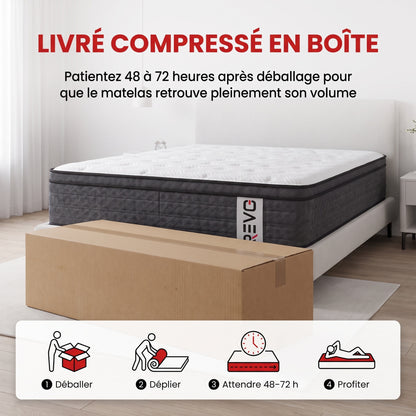 Matelas Hybride REVO Somnia 30 – 180 × 200 cm – Épaisseur 30 cm, H3 Mi-Ferme, 7 Zones, Ressorts Ensachés & Mémoire de Forme