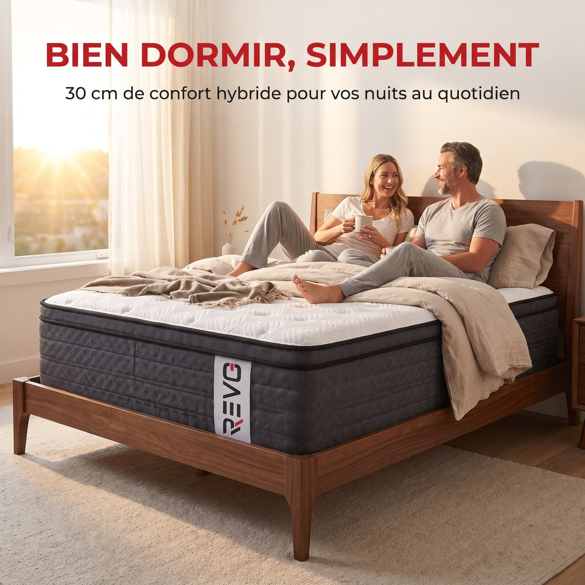 Matelas Hybride REVO Somnia 30 – 180 × 200 cm – Épaisseur 30 cm, H3 Mi-Ferme, 7 Zones, Ressorts Ensachés & Mémoire de Forme