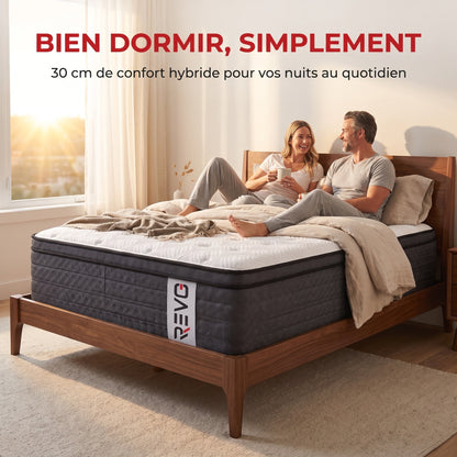 Matelas Hybride REVO Somnia 30 – 180 × 200 cm – Épaisseur 30 cm, H3 Mi-Ferme, 7 Zones, Ressorts Ensachés & Mémoire de Forme