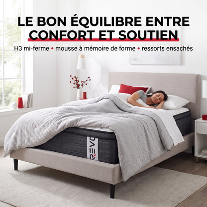 Matelas Hybride REVO Somnia 30 – 180 × 200 cm – Épaisseur 30 cm, H3 Mi-Ferme, 7 Zones, Ressorts Ensachés & Mémoire de Forme