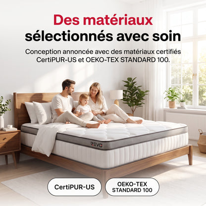 Matelas Hybride REVO Noctis 25 – 140 × 200 cm, 25 cm, Ressorts Ensachés, 7 Zones & Fermeté H3