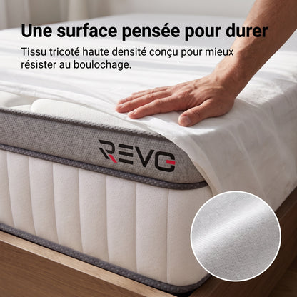 Matelas Hybride REVO Noctis 25 – 140 × 200 cm, 25 cm, Ressorts Ensachés, 7 Zones & Fermeté H3
